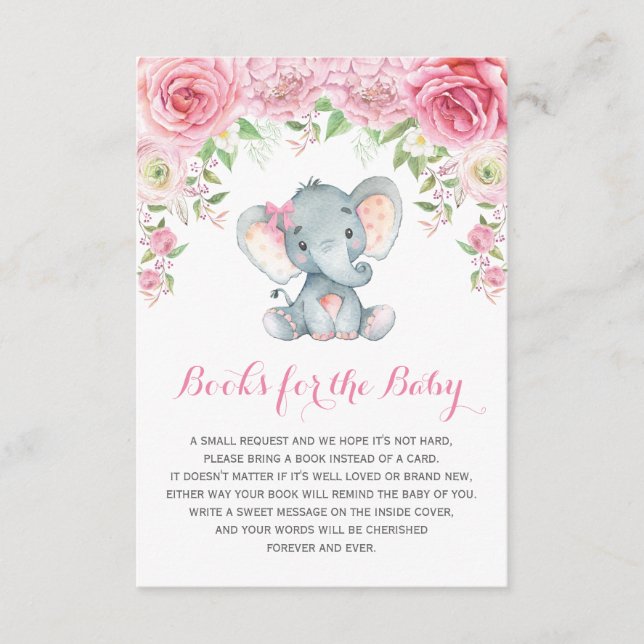 L'éléphant floral rose de bébé apportent une carte (Devant)