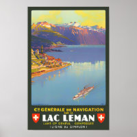 Leman See Schweiz Jahrgang Reise Poster