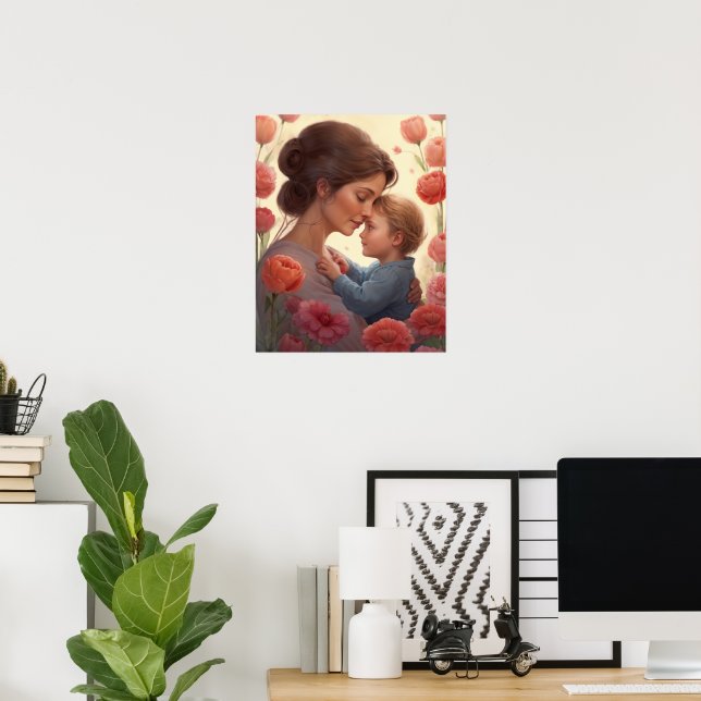 L'Embrace d'une mère - Poster Mère & Fils (Bureau à domicile)