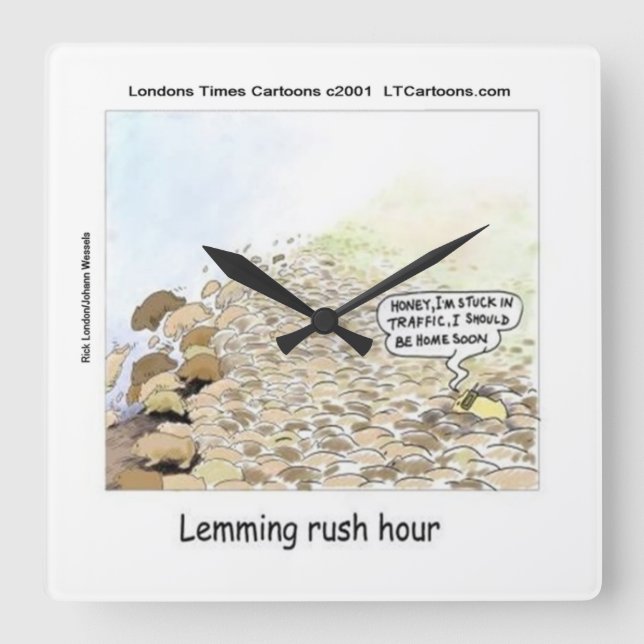 Lemminge Rush Hour Funny Wall Clock Quadratische Wanduhr (Vorderseite)
