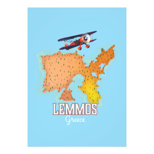 Lemmos Griechische Karte Illustriertes Reiseplakat Fotodruck