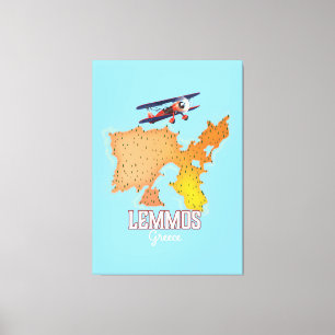 Lemmos griechisches Reiseplakat mit Karte Leinwanddruck