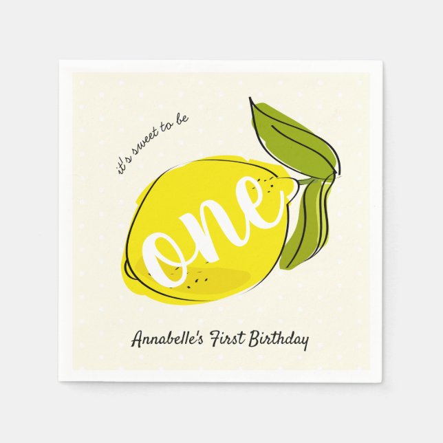 Lemon 1. Geburtstag hellgelbes Papier Serviette (Vorderseite)
