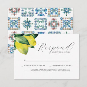 Lemon Amalfi Tile Wedding RSVP Card Karte