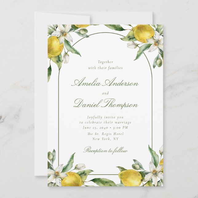 Lemon and Floral Frame Wedding Invitation Einladung (Vorderseite)