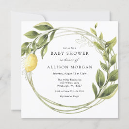 Lemon and Greenery Wreath Baby Shower Einladung