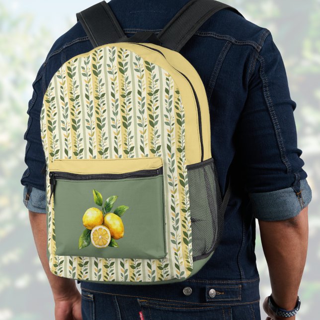 Lemon and Olive Vintage Medterranean Stripes Bedruckter Rucksack (Von Creator hochgeladen)