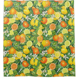 Lemon and Orange Botanical Pattern Duschvorhang