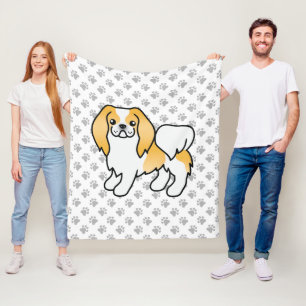 Lemon and White Japanon Cartoon Dog & Paws Fleecedecke