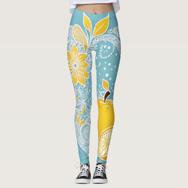 Lemon Aqua AI art Leggings (Vorderseite)