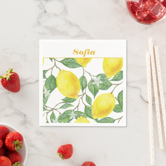 Lemon Aquarellmuster, gelb Serviette (Beispiel)