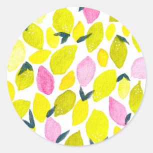 Lemon-Aquarellmuster Runder Aufkleber
