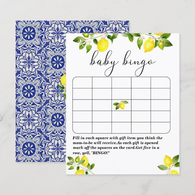 Lemon Ast und blaues Mosaik Babydusche Bingo Gam (Vorne/Hinten)