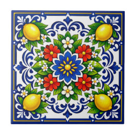 🍋 Lemon Azul Bloom — Mediterrane Azulejo Fliese