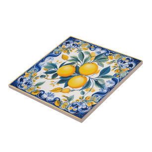 🍋 Lemon Azulejo mit blauen Elementen Fliese
