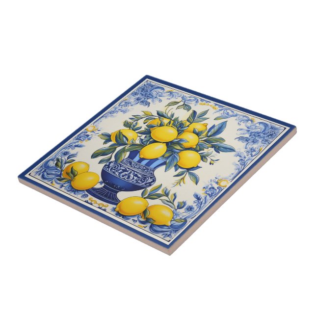 🍋 Lemon Azulejo mit Vase Fliese (Seite)
