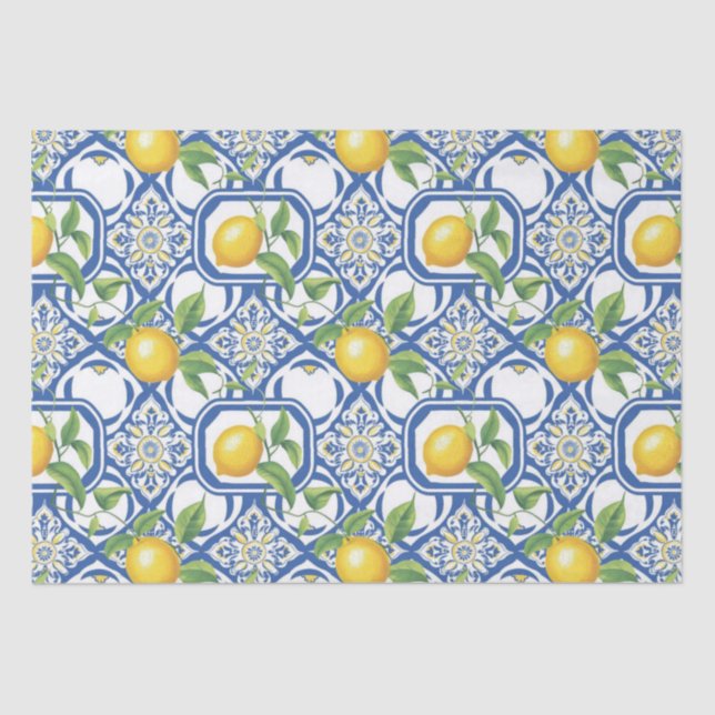 Lemon Azulejo Tiles Pattern Seidenpapier (Vorderseite)