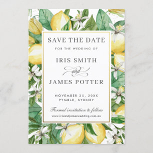 Lemon Azure Summer Greenery Save the Date Card Einladung