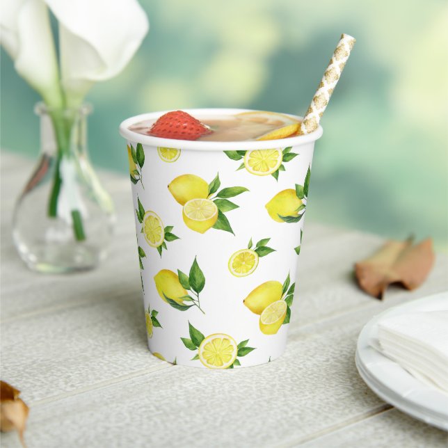 Lemon Baby Dusche Niedliche Wasserfarbe Zitrusmust Pappbecher (In Situ)