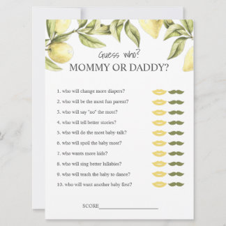 Lemon Baby Dusche Spiele Mommy oder Papa raten, we Einladung