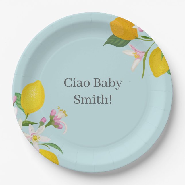 Lemon Baby Shower, Ciao Baby, italienisches Thema Pappteller (Vorderseite)