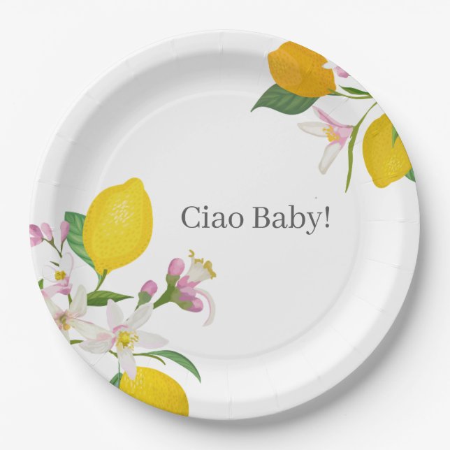 Lemon Baby Shower, Ciao Baby, italienisches Thema Pappteller (Vorderseite)