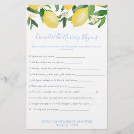 Lemon Baby Shower Classic Kinderzimmer Rhymes Game Flyer