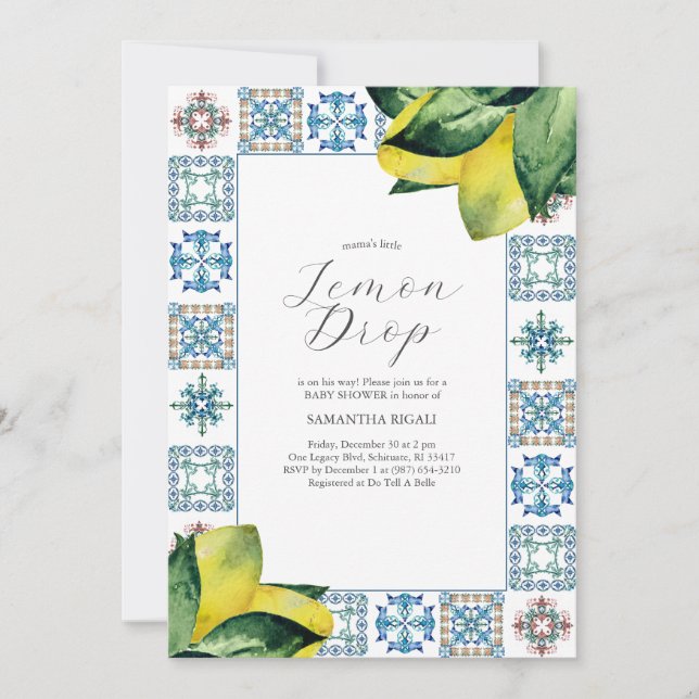 Lemon Baby Shower Einladungen Lemondrop Thema (Vorderseite)