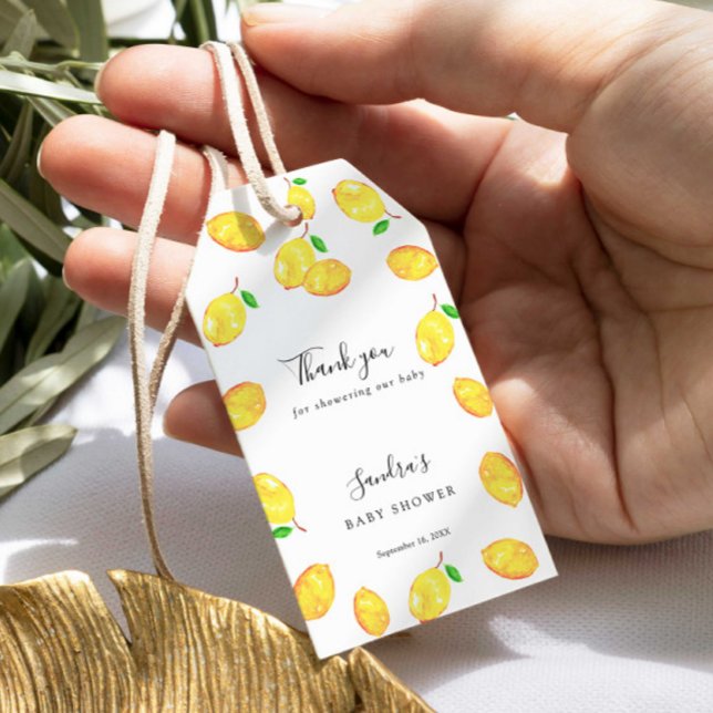 Lemon Baby Shower Elegant Danke Script Frame Geschenkanhänger (Von Creator hochgeladen)
