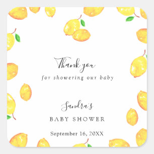 Lemon Baby Shower Elegant Danke Script Frame Quadratischer Aufkleber