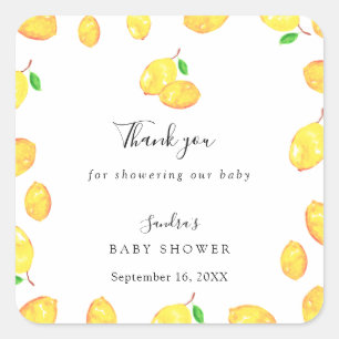 Lemon Baby Shower Elegant Danke Script Frame Quadratischer Aufkleber