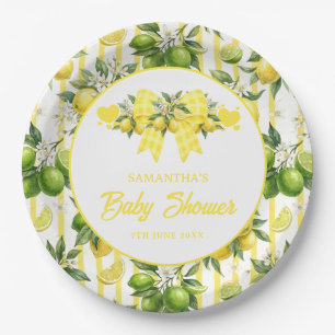 Lemon Baby Shower Gelbe Gingham-Schleife Pappteller