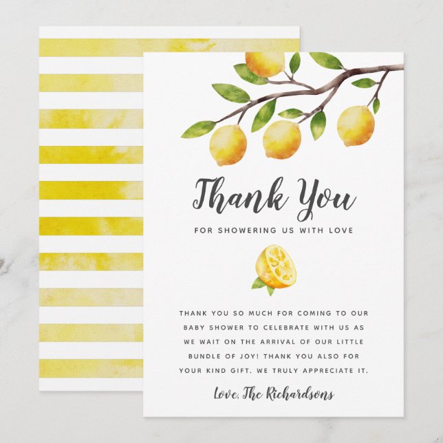 Lemon Baby Shower Gender Neutral Dankeskarte (Vorne/Hinten)