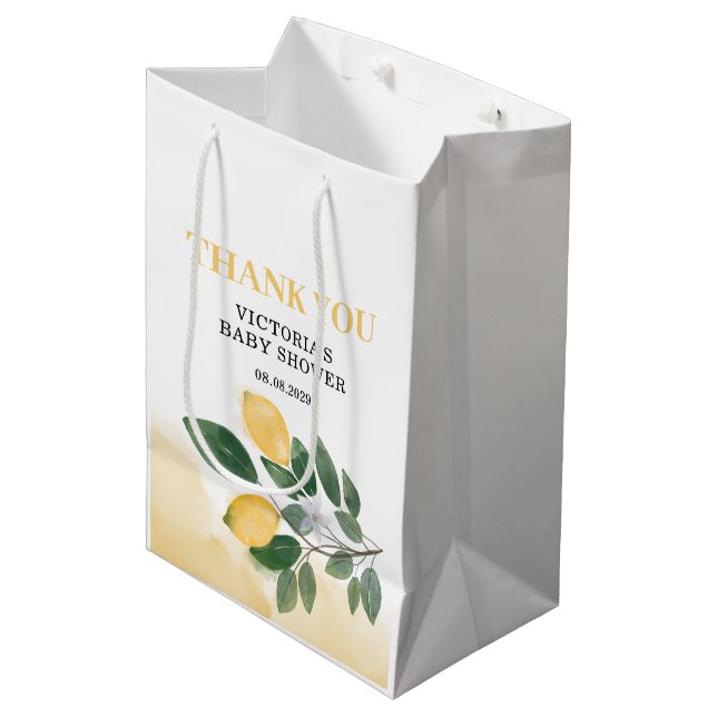 Lemon Baby Shower Mittlere Geschenktüte (Vorderseite Schrägansicht)