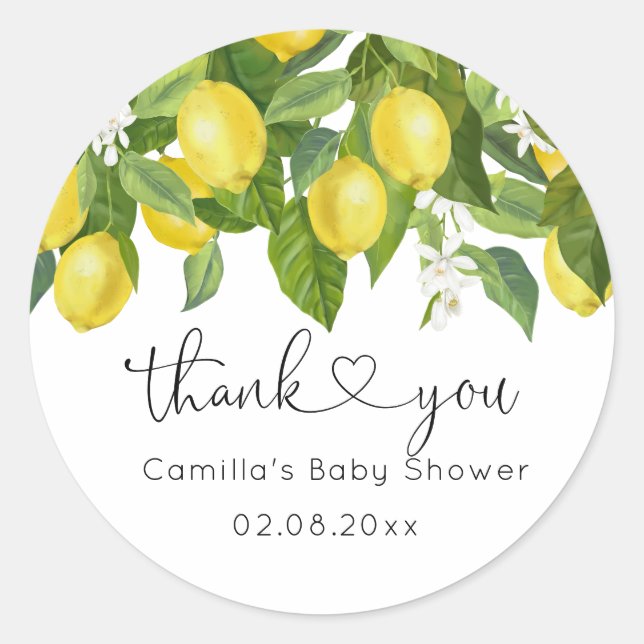 Lemon Baby Shower Runder Aufkleber (Vorderseite)