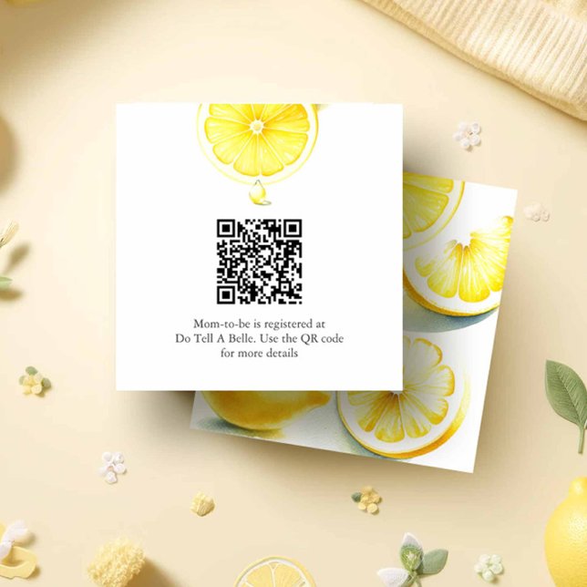 Lemon Baby Showregisterkarte Begleitkarte (lemon baby shower invitation insert card with QR code watercolor citrus in shades of yellow.)