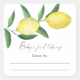 Lemon - Babydusche Buchzeichen, Babybücher Quadratischer Aufkleber