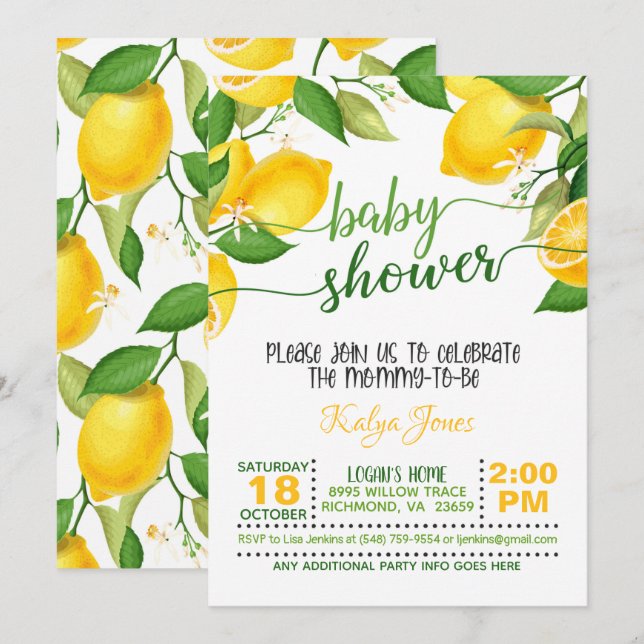 Lemon Babydusche Einladung (Vorne/Hinten)
