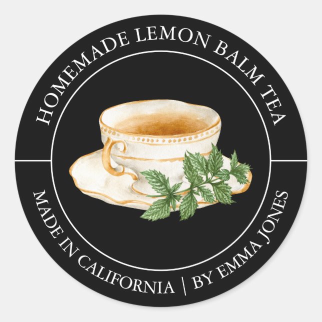 Lemon Balm Tea Modernes Label Runder Aufkleber (Vorderseite)