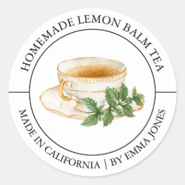 Lemon Balm Tea Modernes Label Runder Aufkleber