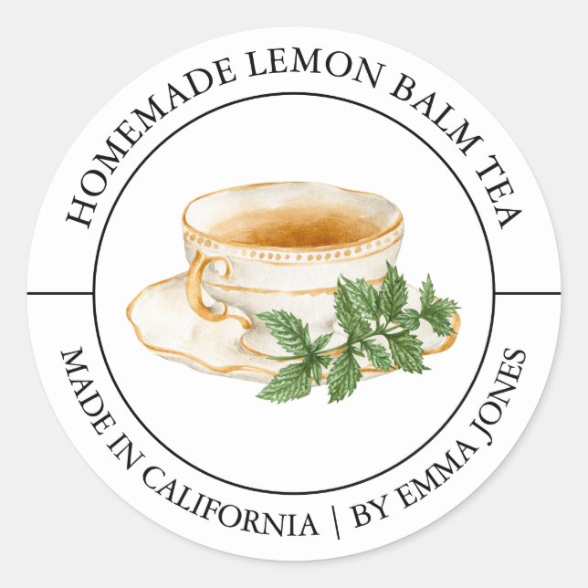 Lemon Balm Tea Modernes Label Runder Aufkleber (Vorderseite)