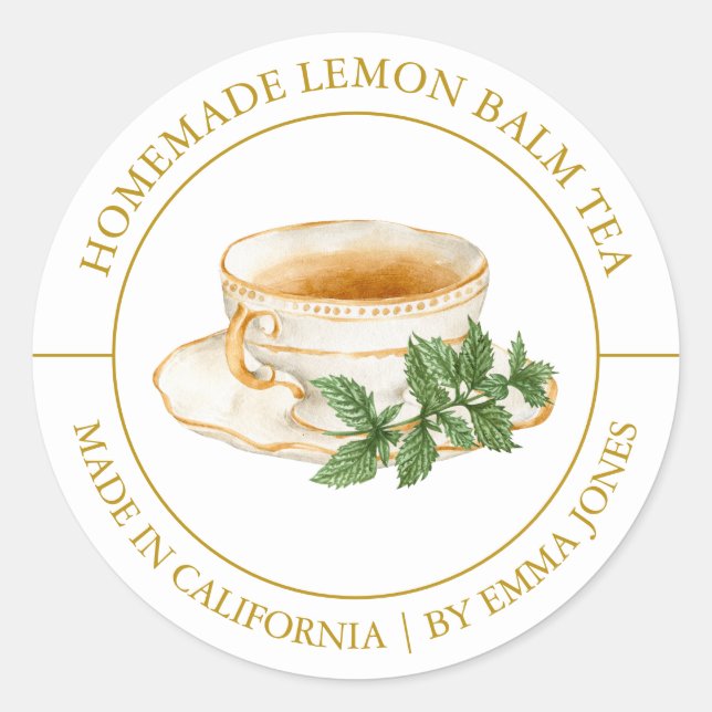 Lemon Balm Tea Modernes Label Runder Aufkleber (Vorderseite)
