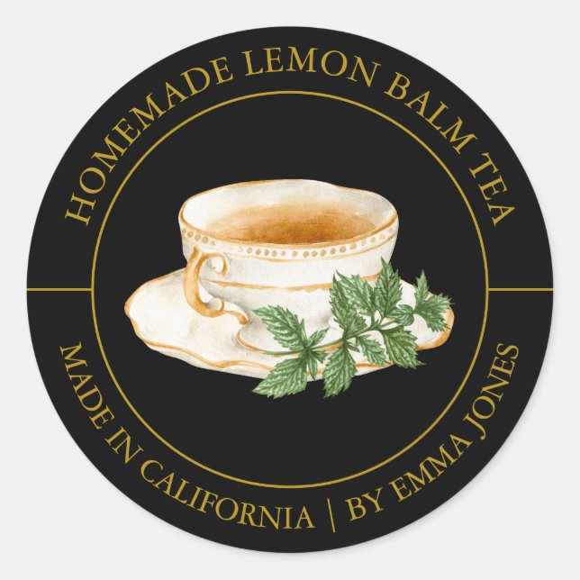 Lemon Balm Tea Modernes Label Runder Aufkleber (Vorderseite)
