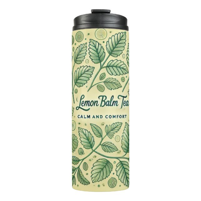 Lemon Balm Tee Design AI Art Thermosbecher (Vorderseite)