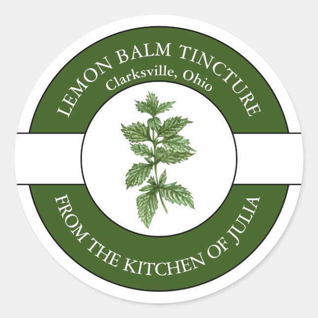 Lemon Balm Tinkture Label Runder Aufkleber (Vorderseite)