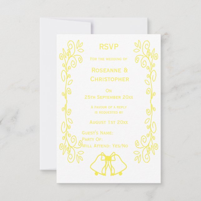 Lemon Bells Scrollwork Design Wedding RSVP Karte (Vorderseite)