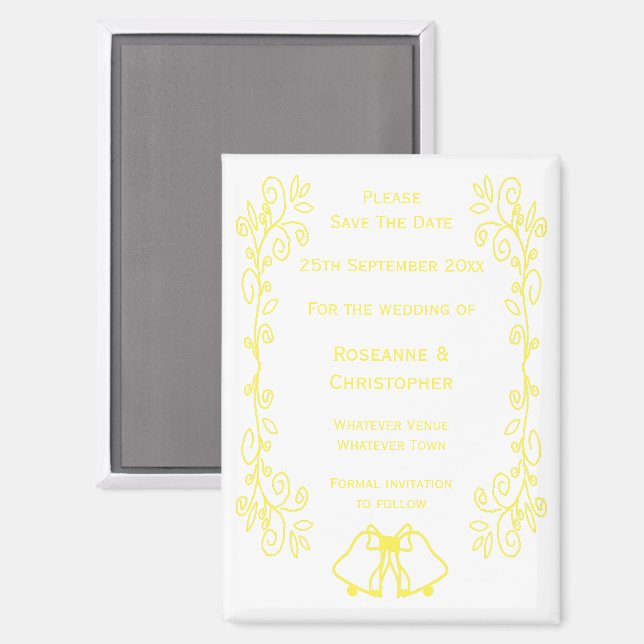 Lemon Bells Scrollwork Wedding Save the Date Magnet (Vorderseite/Rückseite)
