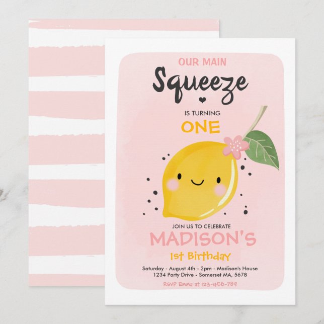 Lemon Birthday Einladung unser Haupt-Squeeze-Party (Vorne/Hinten)