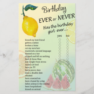 Lemon Birthday nie oder nie Spiel