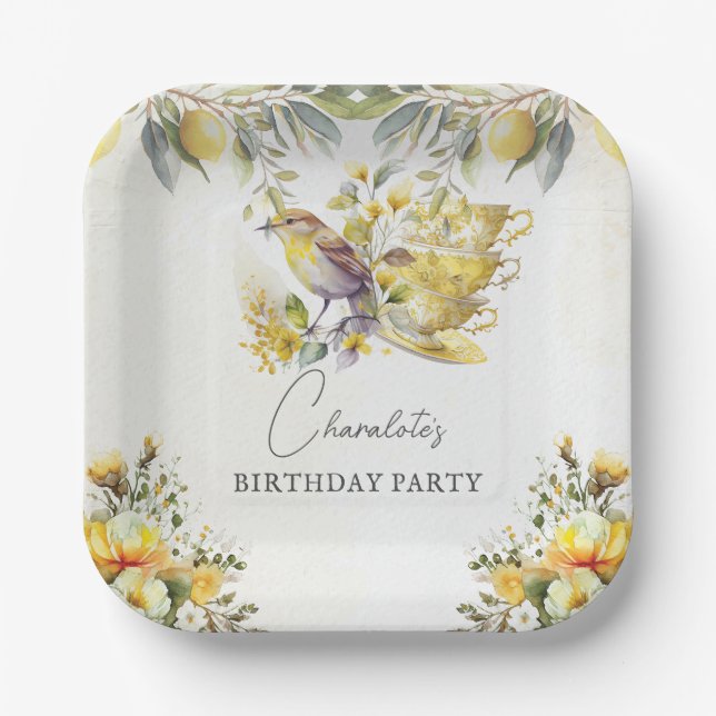 Lemon Birthday Vintag Tee Party Pappteller (Vorderseite)